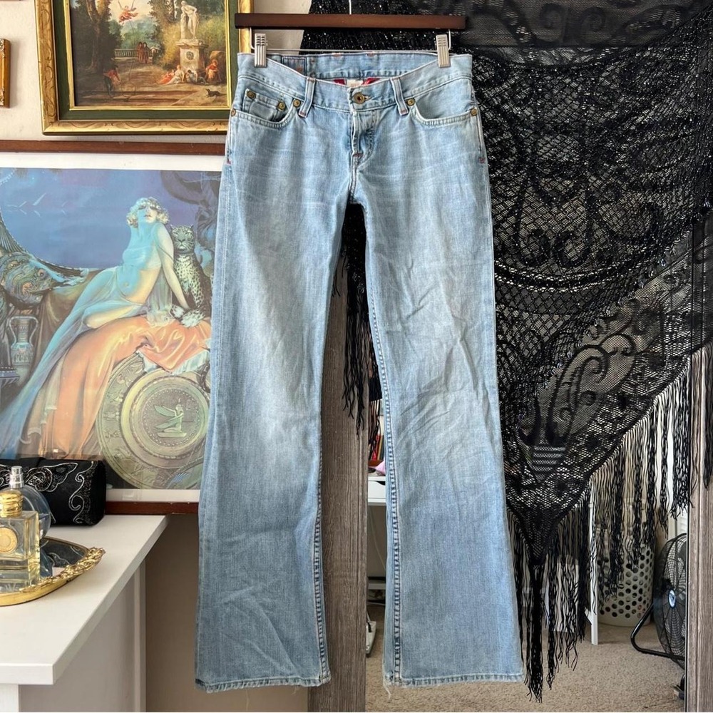 Lucky Brand Low Rise Flared Jeans Light Wash Y2K Denim Size 6/28 Made in USA